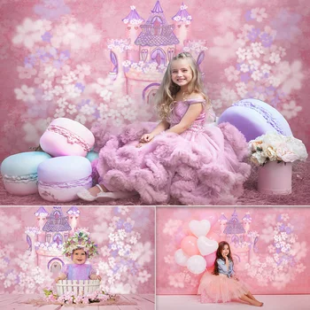 Kale Pembe Çocuklar Zemin Fotoğraf Stüdyosu için Prenses Doğum Günü sanat fotoğraf arka plan Kız 1st Doğum Günü Pastası Smash Sahne