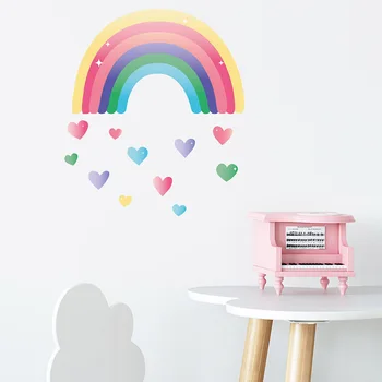 Karikatür Aşk Gökkuşağı Duvar Sticker Çocuklar İçin Çocuk Odaları Oturma Odası Yatak Odası Süslemeleri Duvar Kağıdı Renkli Duvar Kreş Çıkartmaları