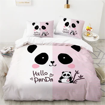 Karikatür Panda çocuk nevresim takımı Çocuklar için Bebek Kız Pembe Yorgan yatak örtüsü seti Yastık Kılıfı Kral Yumuşak 2/3 adet e n e n e n e n e n e n e n e n e n e Nevresim