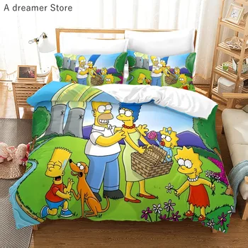 Karikatür çocuk yatağı S-Simpsones Mutlu Aile Yorgan yatak örtüsü seti Çocuk yatak odası dekoru Yumuşak Mikrofiber Yatak Örtüsü Çift Ev Tekstili