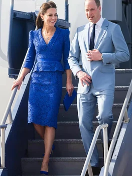 Kate Prenses Tasarımcı Yeni kadın yüksek kaliteli yay Yaz Moda Zarif Vintage Dantel Muhteşem Mavi Rahat Parti Elbiseler