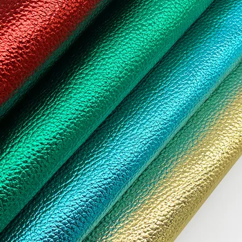 Katı Renkler Metalik Litchi Tahıl Tasarım PU Kabartmalı Suni Kumaş Deri Levha Ayakkabı Çanta Cüzdan Küpe Zanaat DIY Malzeme