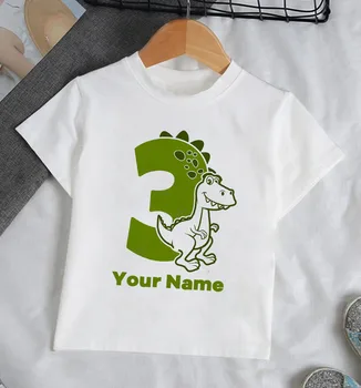 Kişiselleştirilmiş Dinozor Doğum Günü Çocuk tişört Üst Parti Kıyafet Dino Doğum Günü Partisi Çocuk Tshirt Giysileri Adı ve Yaş
