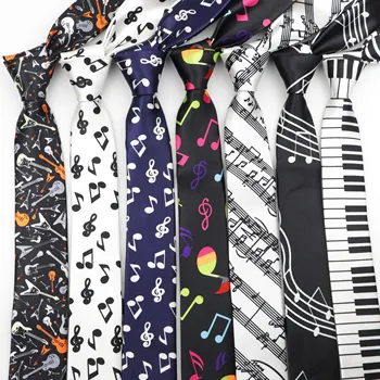 Klasik Moda erkek Sıska Kravat Renkli Müzik Notaları Baskılı Piyano Gitar Polyester 5cm Genişlik Kravat Parti Hediye Aksesuarı
