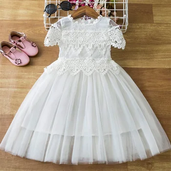Kostümleri Kızlar için 2023 Çocuk Dantel İlk Communion Beyaz Dantel Elbise Çiçek Çocuk Düğün Akşam Zarif Parti Vestido Bohemia Elbise