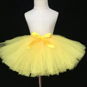 Kızlar Sarı Tutu Etek Bebek Kabarık Tül Etekler Bale Dans Pettiskirt Alt Etek Şerit Yay ile Çocuklar Parti Kostüm Etekler