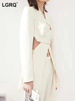 LGRQ Moda kadın Blazer Yeni Çentikli Gevşek Eklenmiş Hollow Out Uzun Kollu Sahte İki Adet set ceketler Kadın Yaz 2023 7I0349