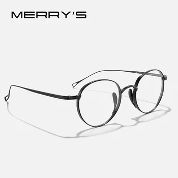 MERRYS tasarım Saf Titanyum Oval Gözlük Çerçeve Erkekler Retro Yuvarlak Reçete Gözlük Kadın Miyopi Optik Gözlük S2618