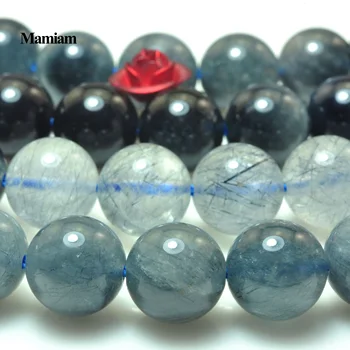 Mamiam Doğal Bir Mavi Rutilated Kuvars kristal boncuklar 6-10mm Pürüzsüz Yuvarlak Taş Bilezik Kolye Dıy Takı Yapımı Hediye Tasarım