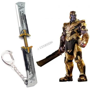 Marvel Avengers Thanos Anahtarlık Metal Anahtarlık Çift kenarlı Kılıç Silah Anahtarlıklar Erkekler Kadınlar için Çanta Kolye Takı Hayranları Hediye