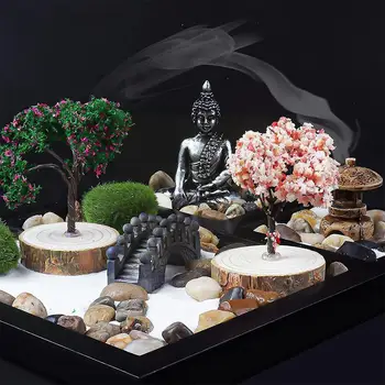 Mikro Bahçe Kum Masa Kiti Yapay Peyzaj Buda Masa Kum El Sanatları Dekor Dekorasyon Ev Hediyeler Zen Budist Heykeli T G7q1