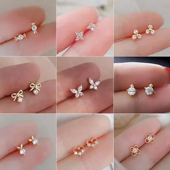 Mini Kristal Kelebek Tatlı Saplama Küpe Kadınlar İçin Çiçek Helix Kıkırdak Tragus Lob Genç Kulak Piercing Takı Aksesuarları
