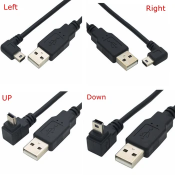 Mini USB B Tipi 5pin Erkek yukarı Aşağı Sol Sağ Açılı 90 Derece USB 2.0 Erkek Veri Kablosu 0.25 m