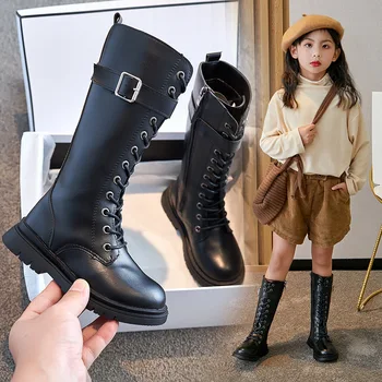 Moda Katı Renkler Zip Çocuklar Deri Çizmeler Çocuk Kız Yüksek Orta Buzağı Ayakkabı Sonbahar Kış Kaymaz Uzun Kar Botları