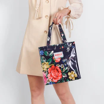 Moda yemek taşıma çantası omuzdan askili çanta Çiçek Alışveriş Çantası Su Geçirmez Çanta PVC Tuval Kadın Kullanımlık alışveriş çantası Çevre Dostu