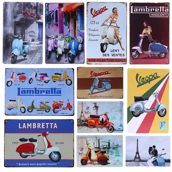 Motosiklet Lambretta Poster Vintage Motosiklet Metal Teneke Plak Retro Işaretleri Plaka ev duvar dekoru 20x30 cm