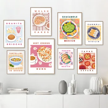 Mutfak Gıda Kek Espana Tapas Meksika Tacos Karikatür Tuval Boyama İskandinav Posterler Ve Baskılar Duvar Dekoru Ev Cafe Bar İçin Yemek