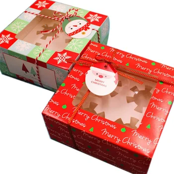 Noel Karton Kek Kutuları 4 Bardak kek ambalajı Kutusu Cupcake Bisküvi Nuga Çikolata Şeker Hediye Paketleme Kutusu Misafirler için