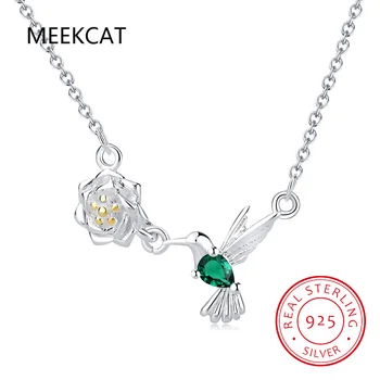 Otantik 925 Ayar Gümüş Bahar Kuş ve Ağaç Yaprak Yapraklar Çiçek Dangle Kolye Kolye Kadınlar için Gümüş Takı Collares