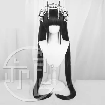 Oyun Azur Lane Noshiro Cosplay Peruk Siyah Fiber Sentetik Uzun Saç Kız Moda Cadılar Bayramı Partisi Peruk + Ücretsiz Peruk Kap