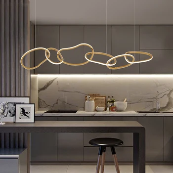 Paslanmaz çelik Postmodern lüks avize yemek odası ada yüzük LED asılı ışık restoran Bar ofis yeni kolye lamba