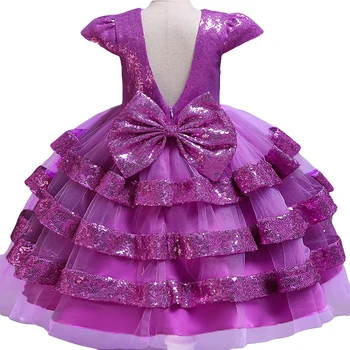 Pegeant Payetli Backless Çocuklar Kızlar için Elbiseler Düğün Parti Prenses Elbiseler Bebek Kız İlk Communion Katmanlı Tutu Elbiseler
