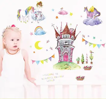 Peri Masalı Prenses Kale Duvar Sticker Çocuklar için Arka Plan Televizyon Çizim Odası Dekoratif