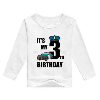 Polis 1-9 Yıl Doğum Günü Numarası Tasarım Uzun Kollu T Gömlek Çocuk Doğum Günü Erkek T-Shirt Erkek ve Kız Komik Hediye Camiseta Tops