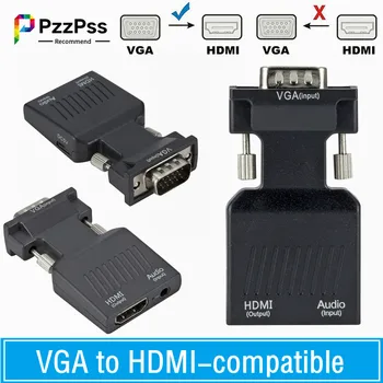 PzzPss 1080 P/720 P VGA HDMI uyumlu dönüştürücü kablosu Adaptörü Ses Güç Girişi HDTV Monitör Projektör PC Dizüstü TV KUTUSU