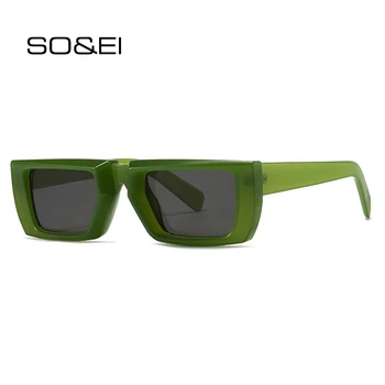 SO & EI Moda Küçük Dikdörtgen Güneş Gözlüğü Kadın Retro Jöle Renk Degrade Shades UV400 Erkekler Trend Y2K Punk Kare güneş gözlüğü