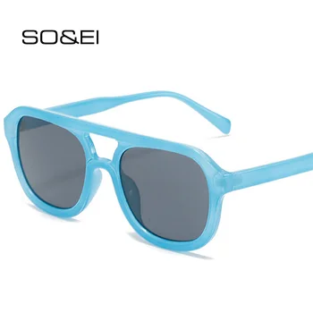SO & EI Retro Çift Köprüler Kare Kadın Güneş Gözlüğü Moda Jöle Renk Gözlük Trend Erkekler Mavi Çay güneş gözlüğü Shades UV400