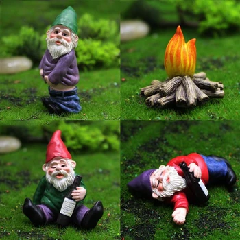 Sarhoş Cüceler Minyatür Süsler Bahçe Mini Cüce Şenlik Ateşi Heykelleri Bahçe Ekici Dekor