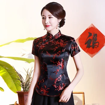 Seksi Lady Mandarin Yaka Gömlek Çin Kadın Bluz Boy 3XL 4XL Elagant Sahne Performansı Giyim Çiçek Tang Tops