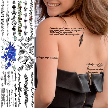 Seksi Şiir Geçici Dövmeler Kadınlar İçin Gerçekçi çiçek askılığı Peri Totem Gül Sahte Dövme Etiket Arka Kol Göğüs Dövme Macunu