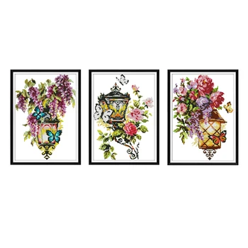Sevinç Pazar Çapraz Dikiş Çiçekler Sayılan Tuval Üzerine Basılmış 14ct Aida Kumaş DMC Nakış İpi 11ct DIY Çapraz Dikiş Dikiş