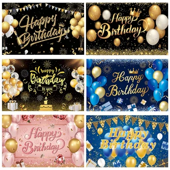 Siyah Altın Doğum Günü Arka Plan Afiş Altın Glitter fotoğraf kabini Zemin asmak için bayrak Mutlu Doğum Günü Partisi Dekorasyon Arka Plan