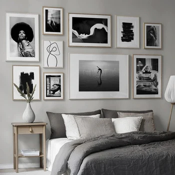 Siyah Beyaz Kız Film Yıldızı Soyut sanat tuval Boyama İskandinav Posterler Ve Baskılar Modern Duvar Resimleri Için Oturma Odası Dekor