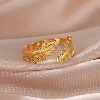 Skyrim kadın Açık Yaprak Yüzük Paslanmaz Çelik Altın Renk Boho Ayarlanabilir Açık Parmak Yüzük 2023 moda takı Sevgilisi için Hediye