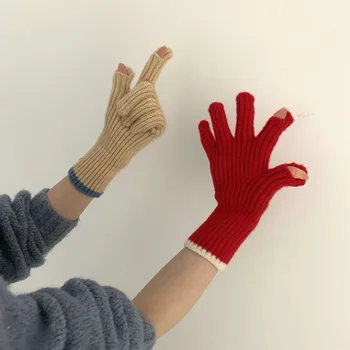 Sonbahar ve Kış Eldiven Sahte Yün Kalın Eldiven Kadınlar için Bisiklet Örme Yarım parmak Eldiven Sıcak Dokunmatik Ekran