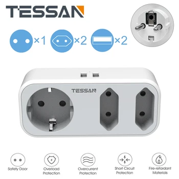 TESSAN AB Duvar Soket güç şeridi ile 2 USB Bağlantı Noktaları 5 V/2.4 A 1 DE/FR Çıkış ve 2 AB Çıkışları 100~230 V Güç Adaptörü için Ev, Ofis