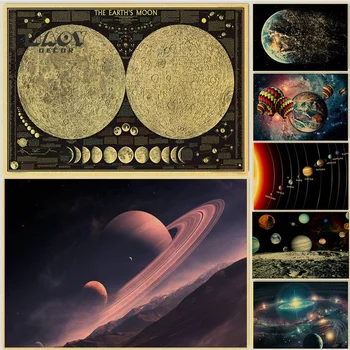 Toplam Ay Tutulması Kraft kağıt afiş Dokuz Gezegenler Uzay Resim Güneş Sistemi Posteri Kahve Bar Vintage Odası Dekor