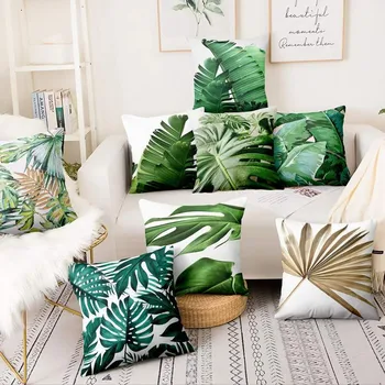 Tropikal Sanat Yastık Dekoratif Yastık Ev Dekor Kanepe Yastık Suluboya Monstera Yapraklar Baskı Yastık Kılıfı