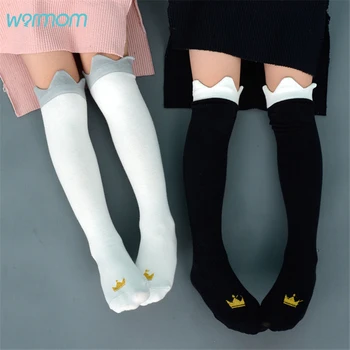Warmom Bebek Kız Pamuk Taç Baskı diz üstü çorap Çocuk Çocuk Moda Yumuşak Uzun Çorap Sıcak Satış Bahar Sonbahar Çorap 2-6Y