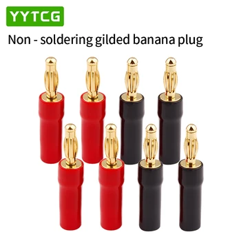 YYTCG 8 adet 4mm muz fiş Altın kaplama hoparlör konnektör adaptörü ses kablosu konektörü 1 çift siyah ve kırmızı silikon tüp