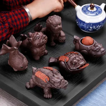 Yaratıcı Mor Kil Küçük Çay Evcil Hayvan Heykelcik Süsleme El Yapımı Çay Töreni Aksesuarları Çay Tablo Dekorasyon El Sanatları 