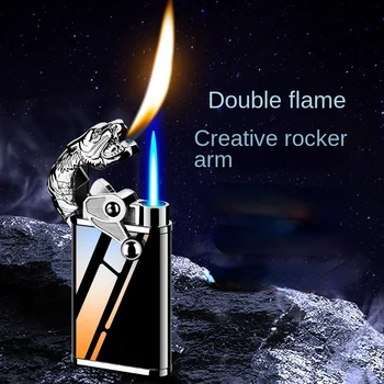 Yaratıcı Rüzgar Geçirmez Açık Yangın Modifiye Çakmak Yeni Mavi Alev Metal Külbütör Ateşleme Kaplan Kafası Çift Yangın Çakmak