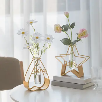 Yaratıcı ışık lüks vazo oturma odası yemek masası cam dekorasyon simülasyon sahte buket çiçek düzenleme hidroponik