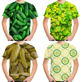 Yaz 4-20Y Çocuk Genç Moda 3D T-Shirt Sebze Salatalık Baskı Erkek Kız Yeşil T Shirt Çocuk Bebek Rahat Gömlek Tees Tops