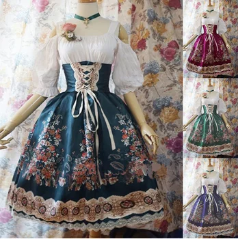 Yaz Cosplay Hizmetçi Mahkemesi Elbise Lolita Elbise Kadın Elbise Retro Dantel Elbise Ortaçağ Gotik Elbise Kızlar İçin Saray Kostüm S-XXXL