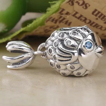 Yeni 925 Ayar Gümüş Charm Splish Sıçrama Balık Derin Topaz Kristal Boncuk Fit Orijinal Moda Bilezik Kolye DIY Takı